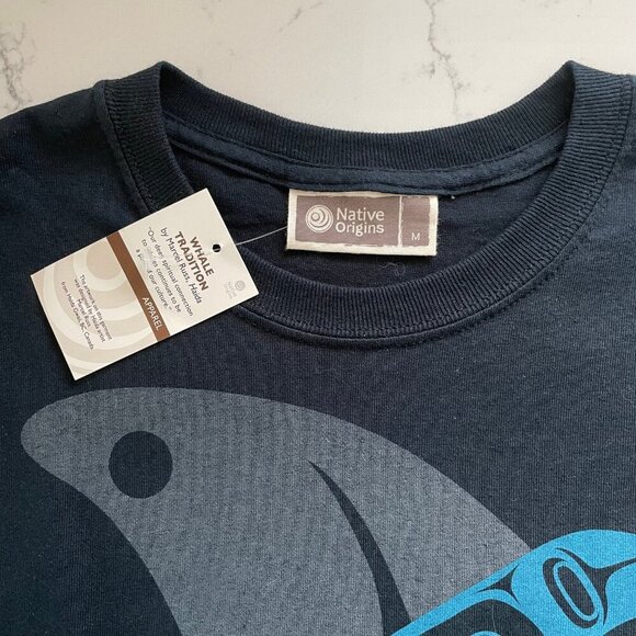 Native Origins Whale Tradition SS Crew Neck Cotton T Shirt Blue & Gray NSz M NWT - Picture 6 of 10